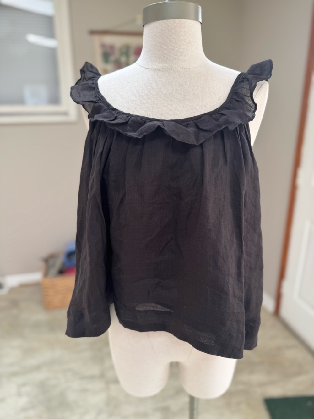Everly 100% Cotton Black Ruffle-Trim Sleeveless Tank